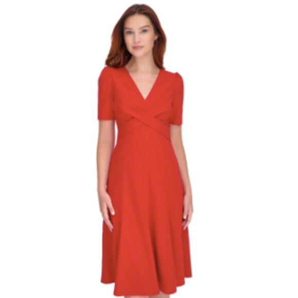 Tommy Hilfiger Women's Crisscross Fit & Flare Dress - Deep Scarlet - Picture 1 of 4